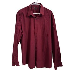 Express Men's Maroon Dress Long Sleeve Shirt 🥳